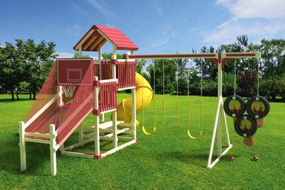 Almond and Red RL-3 Sports Tower Vinyl Swing Set